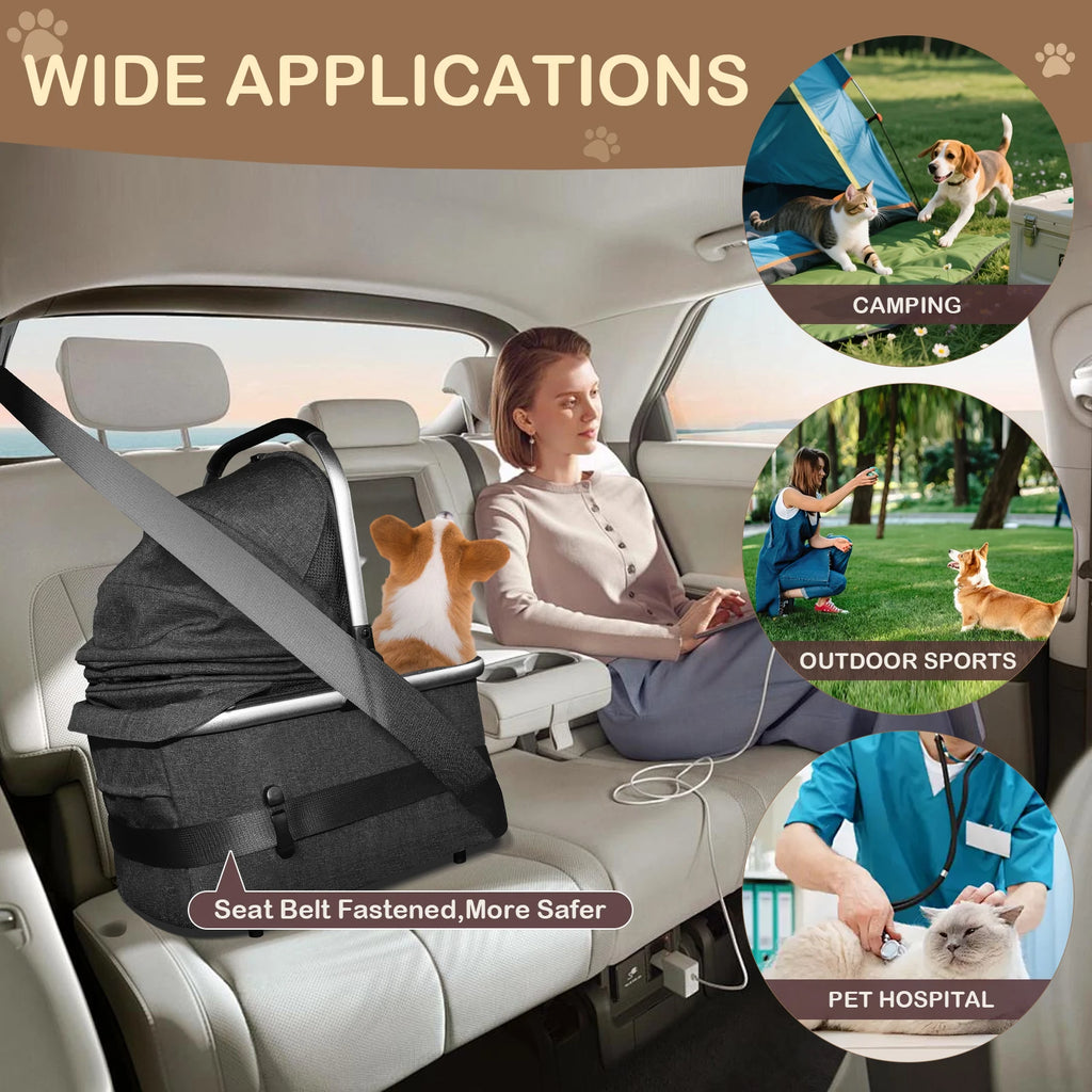 Pet Stroller with 4 Wheels Foldable Pet Travel Carrier for Small/Medium Dogs Cats up to 50lbs Detachble Portable Pet Storage Bag
