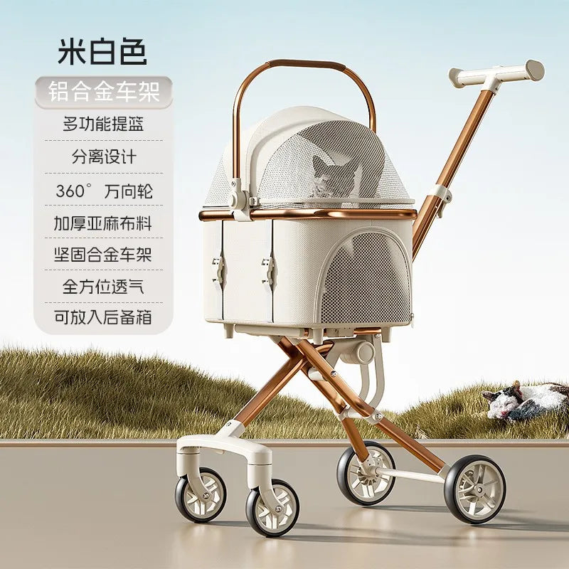 Pet Stroller with Detachable Carrier 360 Swivel Wheels Aluminum Alloy Frame and Breathable Foldable Travel Design