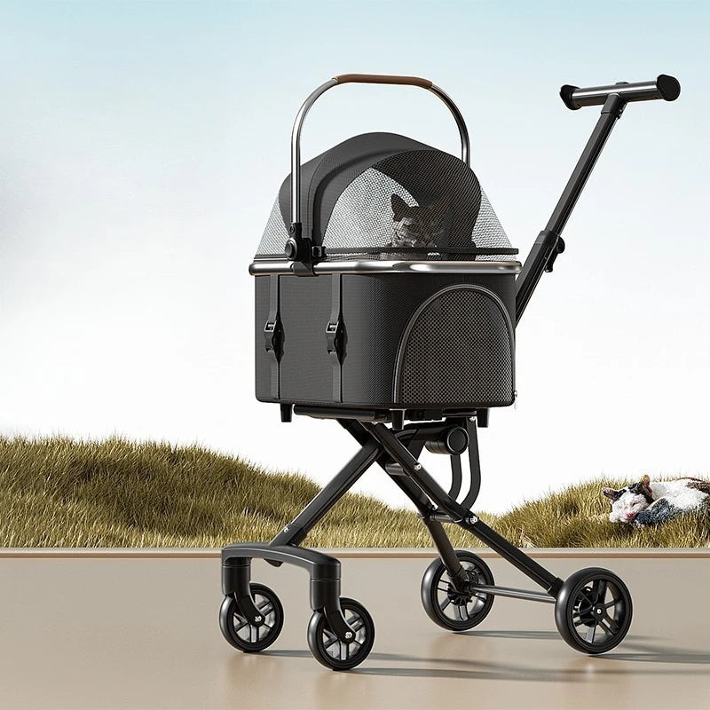 Pet Stroller with Detachable Carrier 360 Swivel Wheels Aluminum Alloy Frame and Breathable Foldable Travel Design