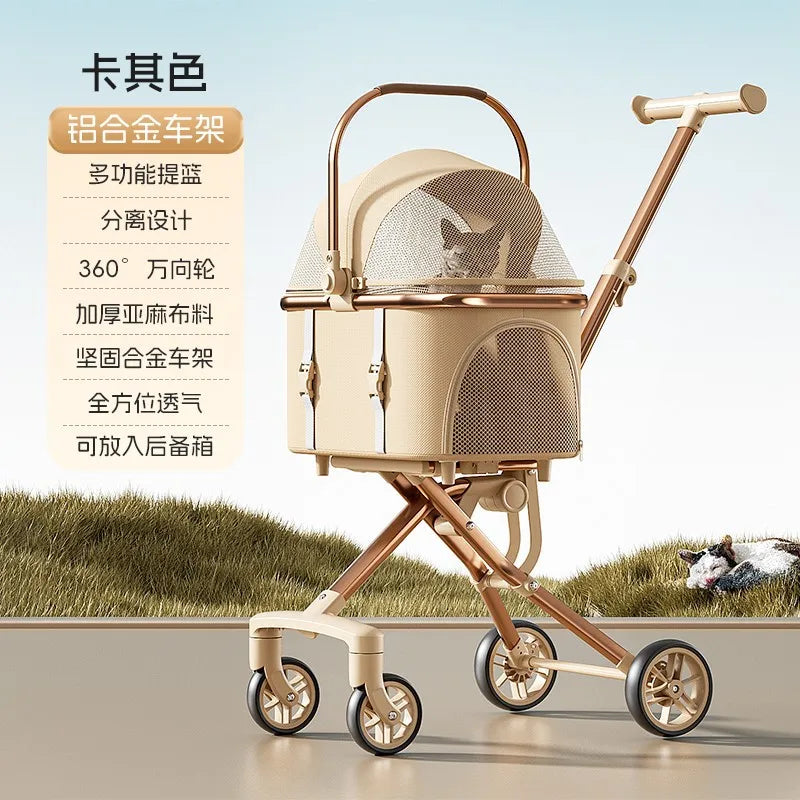 Pet Stroller with Detachable Carrier 360 Swivel Wheels Aluminum Alloy Frame and Breathable Foldable Travel Design
