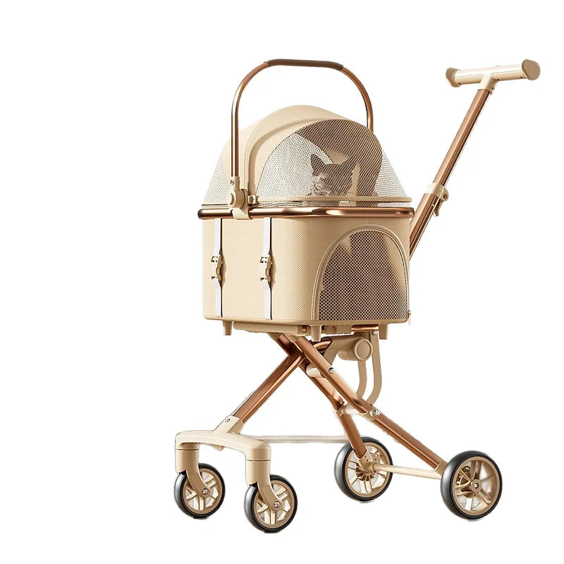 Pet Stroller with Detachable Carrier 360 Swivel Wheels Aluminum Alloy Frame and Breathable Foldable Travel Design