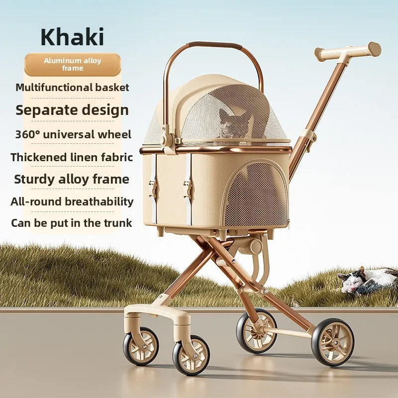 Pet Stroller with Detachable Carrier 360 Swivel Wheels Aluminum Alloy Frame and Breathable Foldable Travel Design