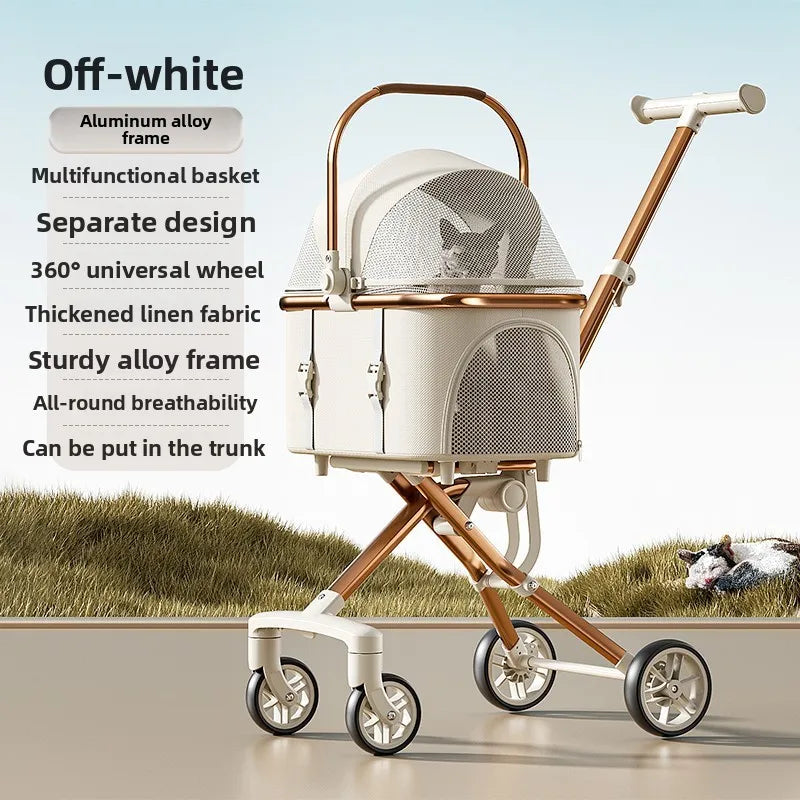 Pet Stroller with Detachable Carrier 360 Swivel Wheels Aluminum Alloy Frame and Breathable Foldable Travel Design