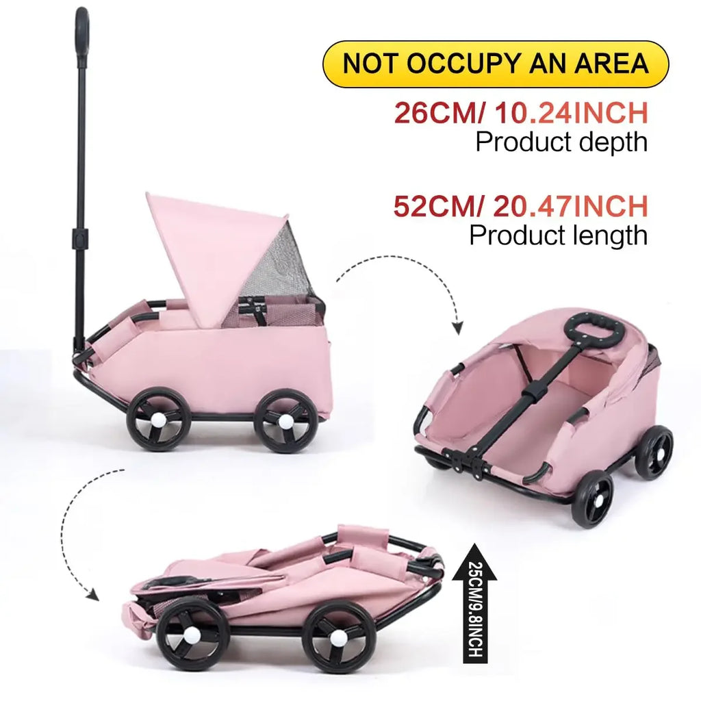 Pet Stroller with Sun Cover - Portable, Breathable, 4 Wheels, Travel Carrier for Small & Medium Pets