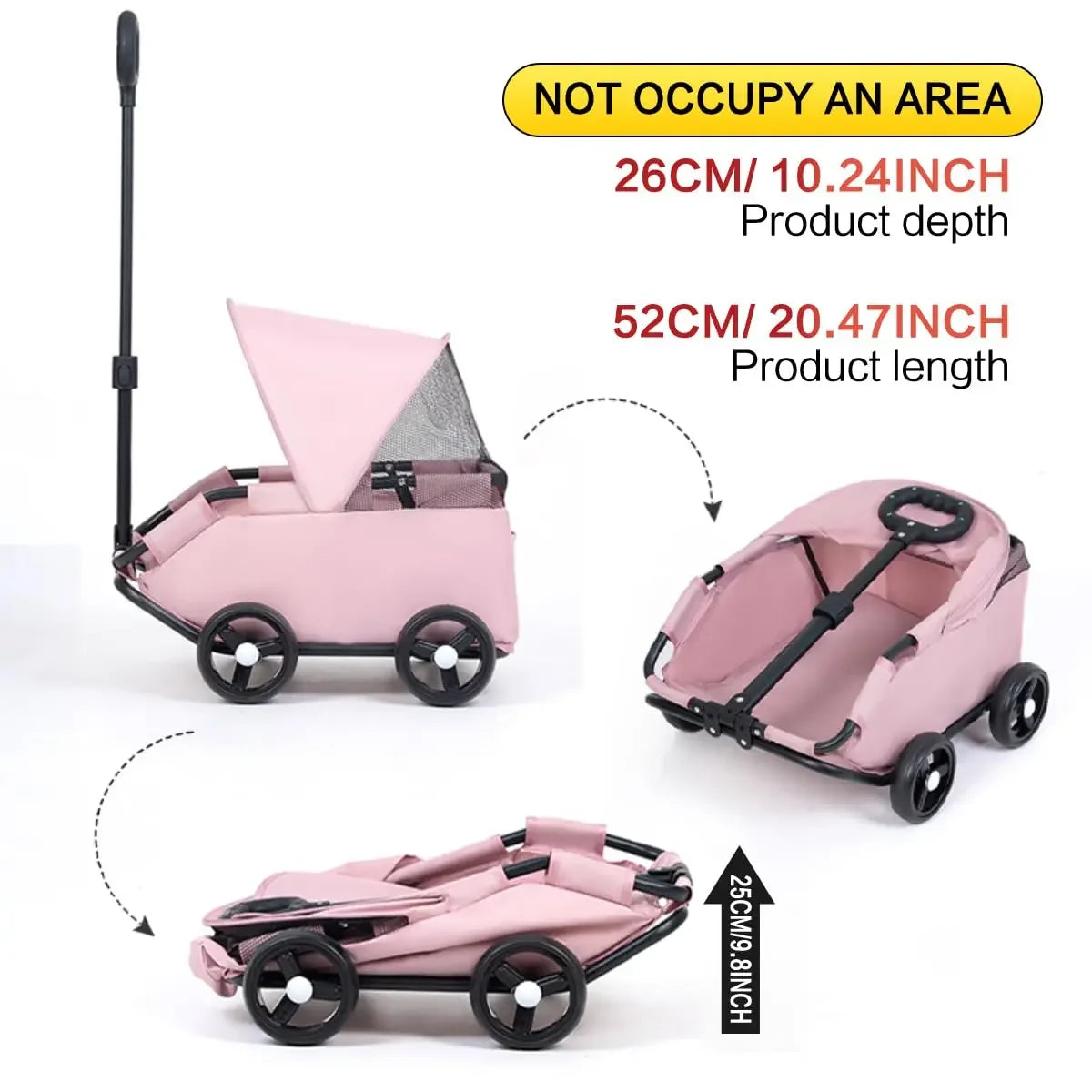 Pet Stroller with Sun Cover - Portable, Breathable, 4 Wheels, Travel Carrier for Small & Medium Pets